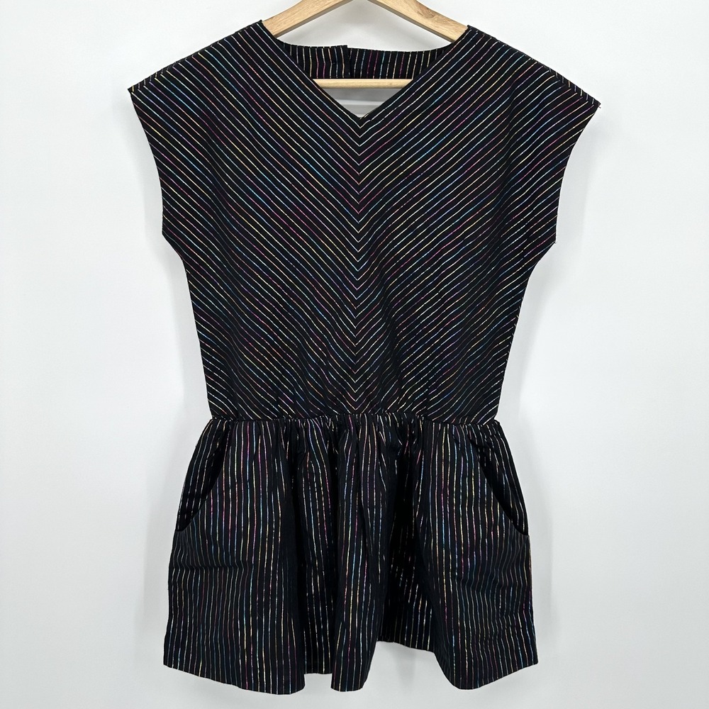 Tea Collection Girls Dress 10 Black Multicolored Rainbow Stripe Party NEW
